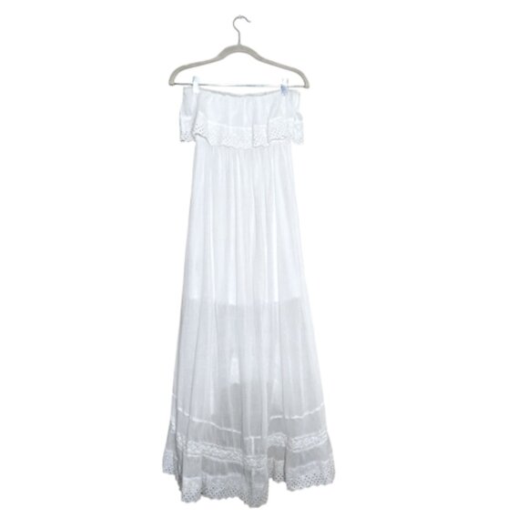 SOLITAIRE SWIM Swim Lace Trim Beach Cover Up High Low Dress Sleeveless Smocked S - Picture 2 of 12